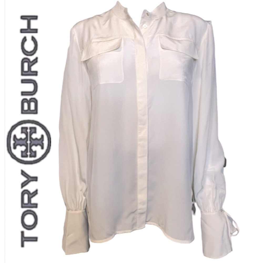 TORY BURCH.NWT.Gorgeous”RIA TUNIC".100% Silk Long-sleeved blouse.Ivory.Size 14.